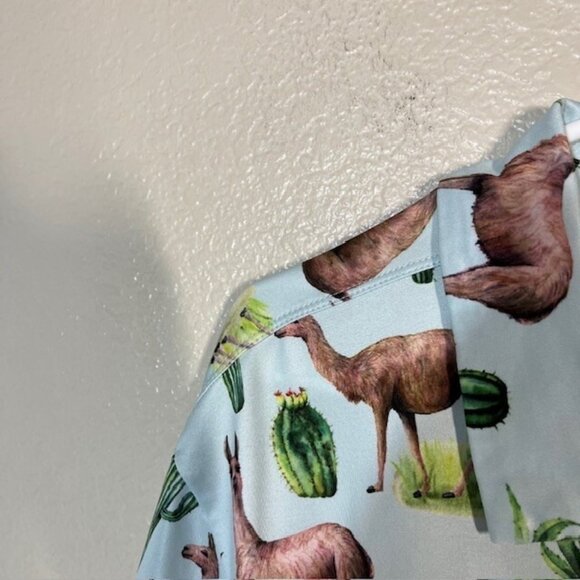 Green Side Golf Polo Mens Large Llama Athletic Stretch Blue Green - Picture 2 of 5